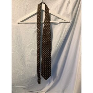 Structure Vintage Mens Silk Tie Olive Green Burgundy Gold Geometric Pattern 325